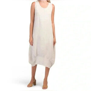 Rosemarine Linen Dress Lagenlook Minimalist Midi Dress Made in Italy Size Small